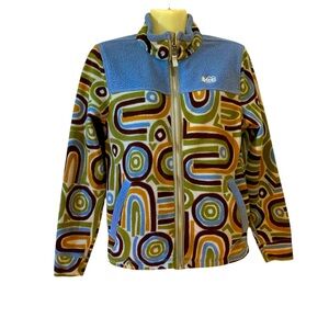 REI Jacket Polyester Fleece Full Zip Abstract Activewear Blue Green Large 14-16